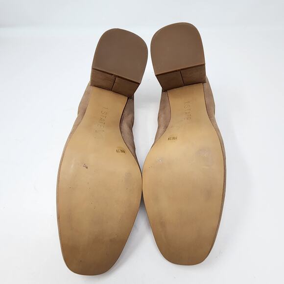 1 State Madene Tan Brown Leather Pumps Heels Size 9 M Block Heel Square Toe - Picture 7 of 8